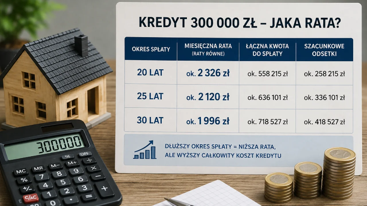 Kredyt 300 tys. zł – jaka rata na 20, 25 i 30 lat?